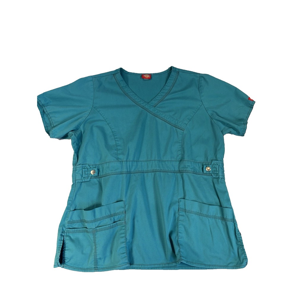 Dickies Scrub Top Teal Womens Small V-Neck Pocket Workwear Medical Nurse Uniform